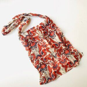 Free People Gauzy Cloth Reusable Shopping Tote Bag Boho Print Linen Slouchy